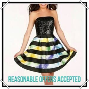 Mon Cheri Striped Mini Dress Cocktail Dress Prom Homecoming Size 6